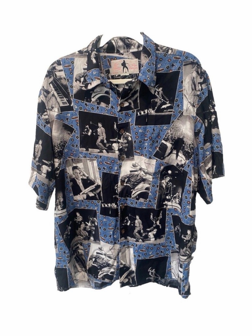 reyn spooner Blue and Black Photo-Print Short Sleeve Button-Down Rare